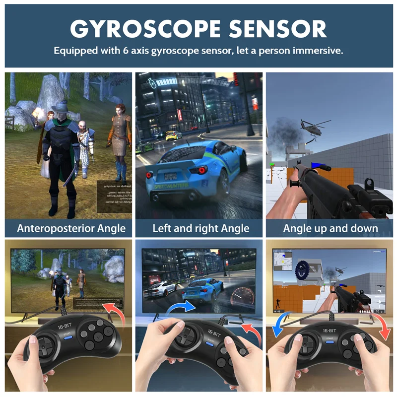 2 Pcs Game Controller For SEGA Genesis For 16 Bit Handle Controller 6 Button Gamepad For SEGA MD Game Accessories Black