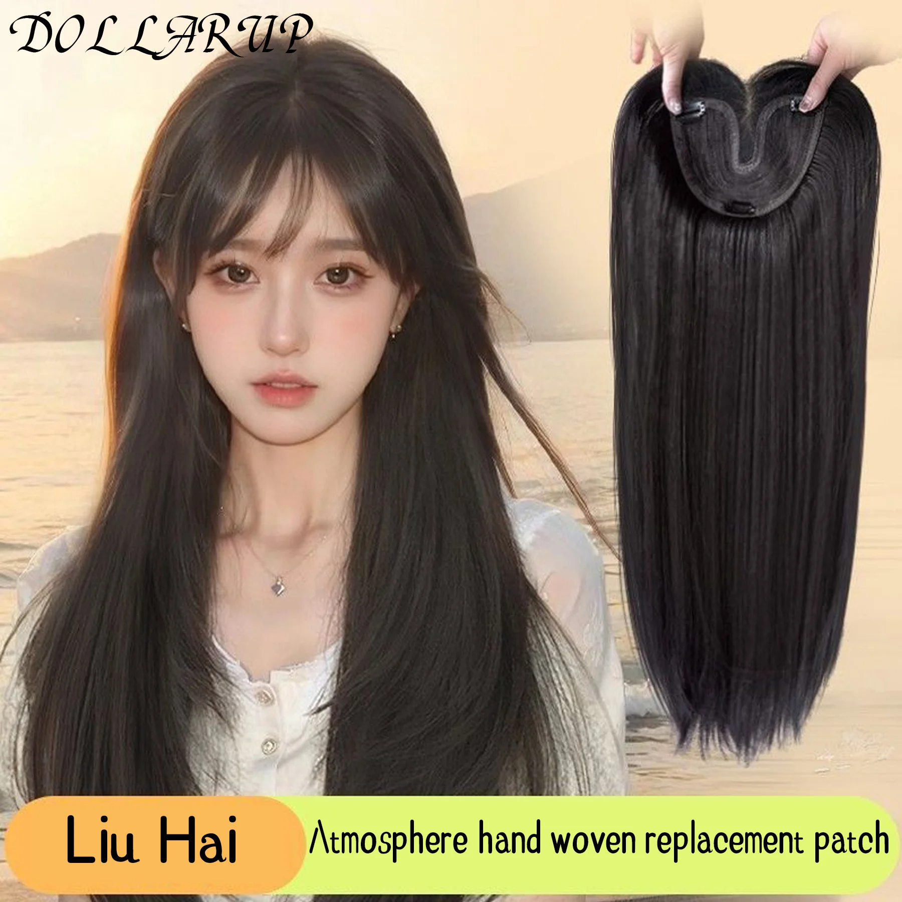 DOLL Hair Toppers for Women 21.5'' Striaght Topper Hair with Bangs for Thinning Hair Synthetic Hairpieces Bangs Hair Extension