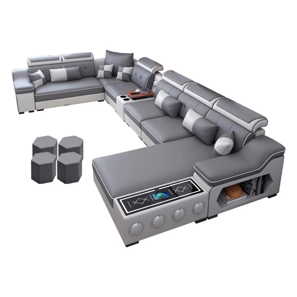 

Linlamlim Modern Scientific Fabric Sectional Sofa Set with Chaise Lounge, Bluetooth Speakers, USB Charging Ports for Living Room