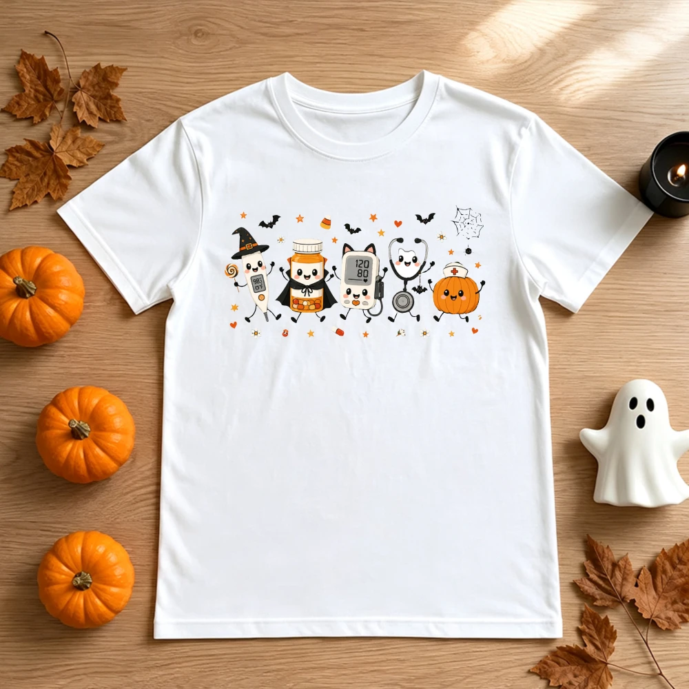Vintage Nurse Halloween T Shirt Unisex Cute Medical Doctor Stethoscope Graphic Print Women Men Spooky Season Y2k Casual Tee