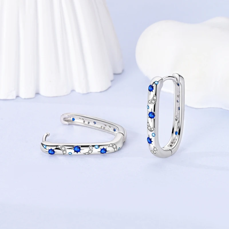 Classic Earrings 925 Silver Star Moon Zircon Pearl Geometry Earrings For Women Wedding Engagement Fine Jewelry Birthday Gift