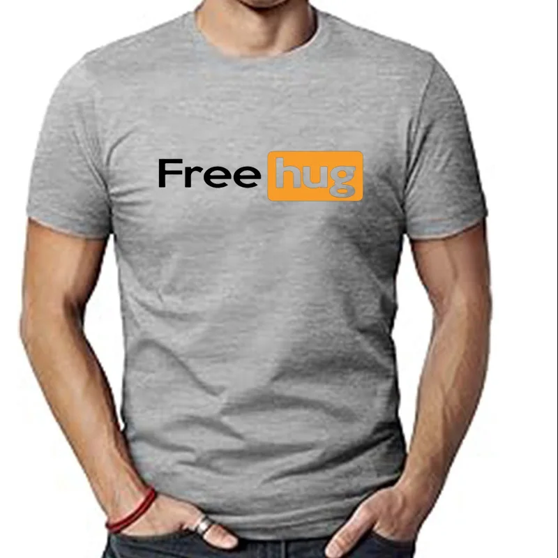 Free Hugs And Maybe A Kiss Graphic Print Tops Men Oversized New Funny T-shirt Summer Hip Hop Short Sleeve Crewneck T Shirts