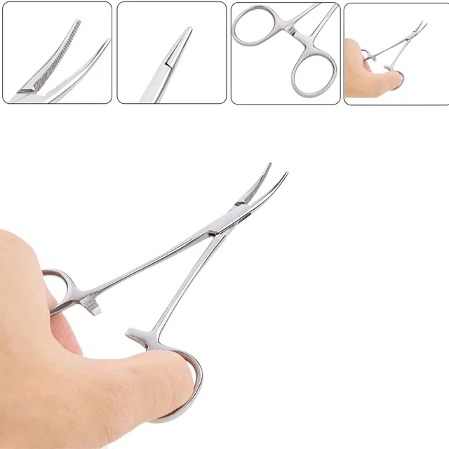 Dental Microhandle Mosquito Unhook Pliers Forceps Stainless Steel Elbow head Hemostat Forcep 1 X Stainless Steel Elbow Forcep