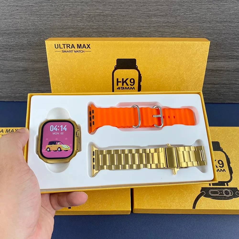 ساعة HK9 Ultra Max الذهبية الذكية الجديدة بلوتوث دعوة الرجال Smartwatch Ultra Series 9 Watch Ultra