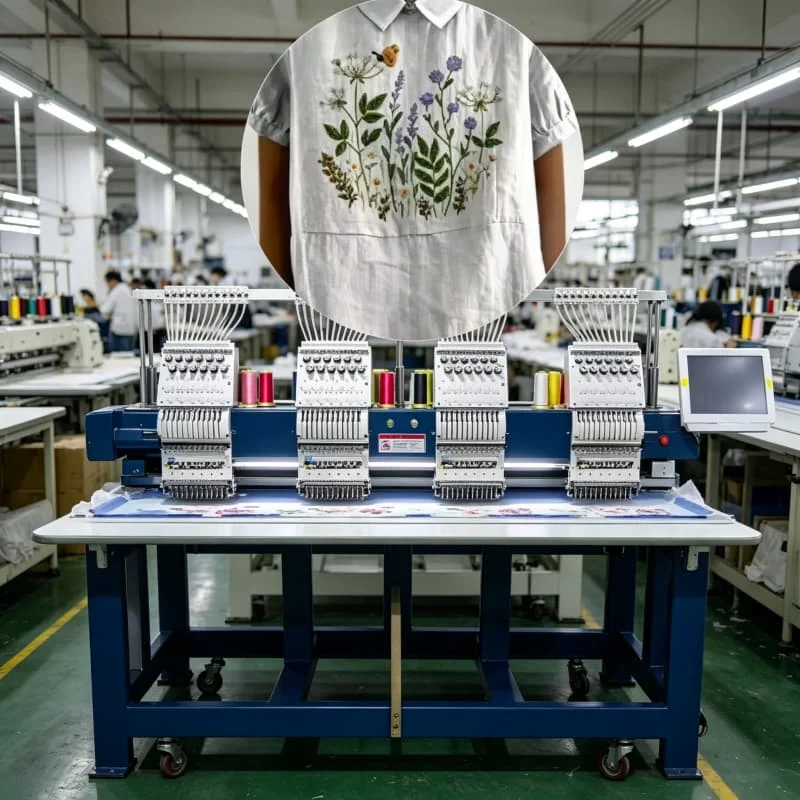 Single Head Commercial Embroidery System With Real Time Stitch Display Customized 15 Needle 400x600mm Uniform Bulk Production