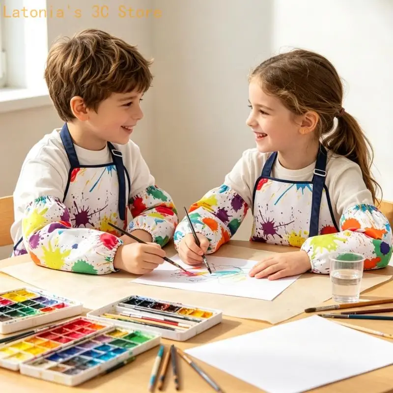 Langarm-Kunstcover-Set für Kinder mit Schürze zum Malen und Basteln X3UB – Detail 2