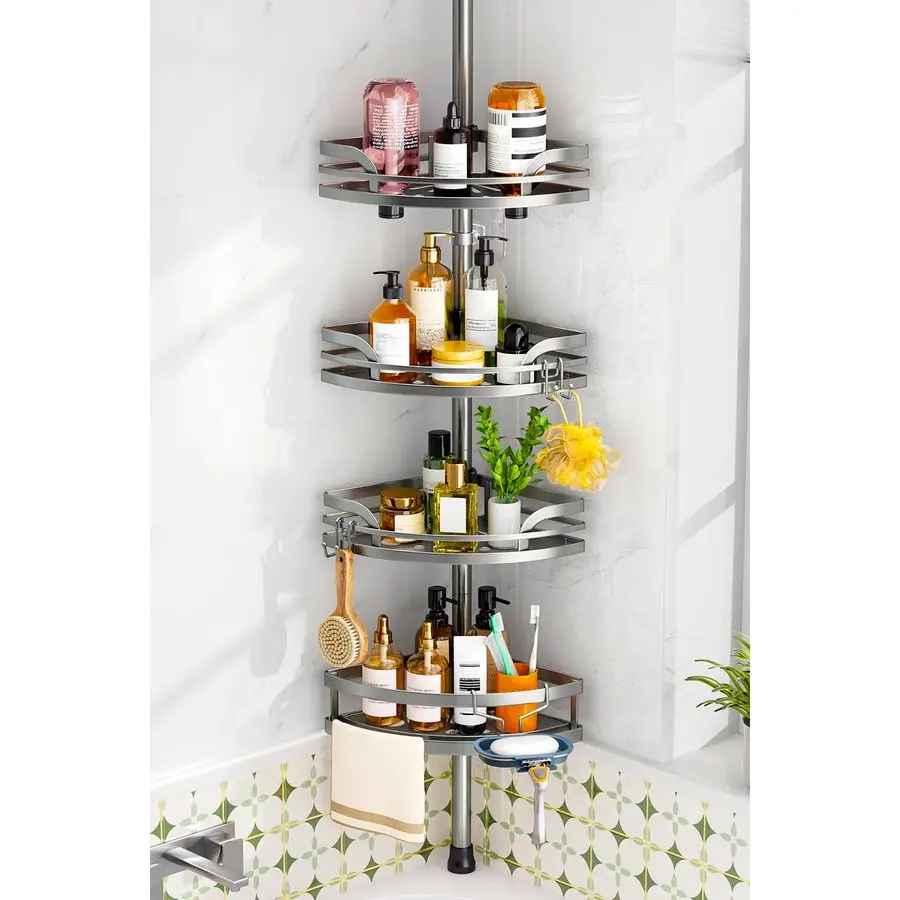 

Shower Caddy Tension Pole4Tier Rustproof Bathroom Corner Shelf for Renters 47121inches Adjustable Bathtub Organizer with Soap Ho