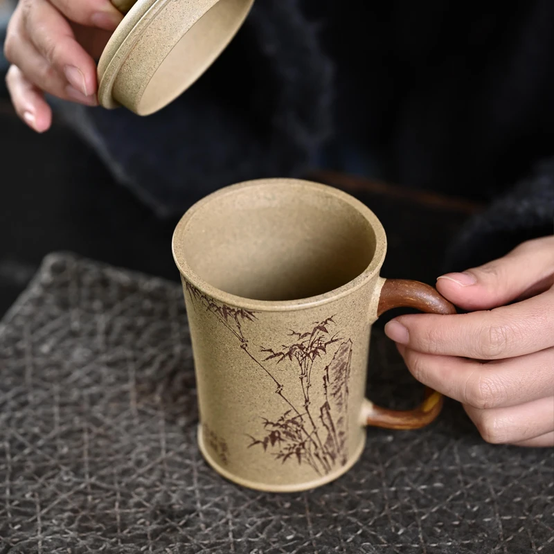 【 Changtao 】 Yixing Original Mine Purple Sand Cup Li Jianjun Fully Handmade Sesame Section Qishi Jin Bamboo Cover 310cc