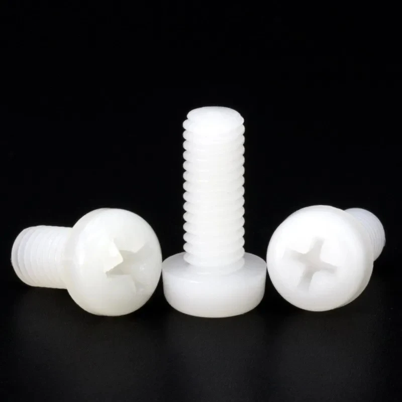 

M4 White Nylon Phillips Pan Head Screws 4mm x 6 8 10 12 15 18 20 25 30 35 40mm PA66 Plastic Cross Recessed Round Head Bolts