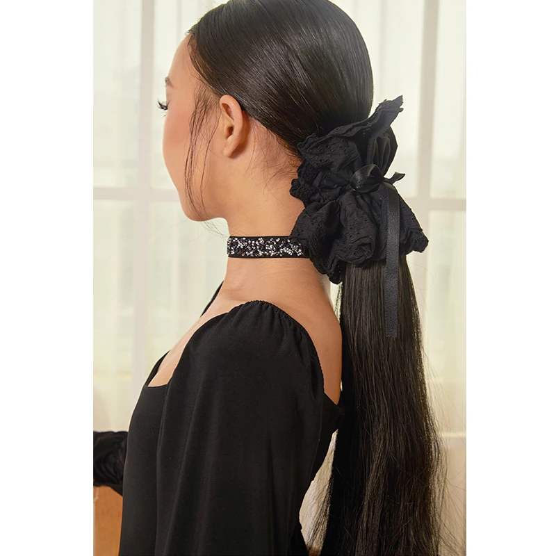 ZYM Mädchen Prinzessin Haarschmuck Latin Dacing Ornament Schwarz Weiß Rosa Haargummi Kordelzug Kopfbedeckung Latin Dancewear DNV24820