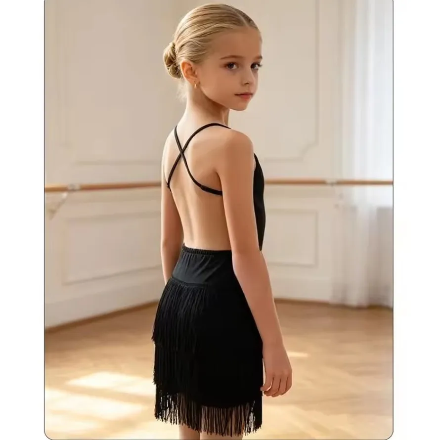Fashion Dance Costume Girl Latin Dress Tutu Vestidos Outfit Kids Casual Children Latin Tassel Dresses Girls Clothes Summer