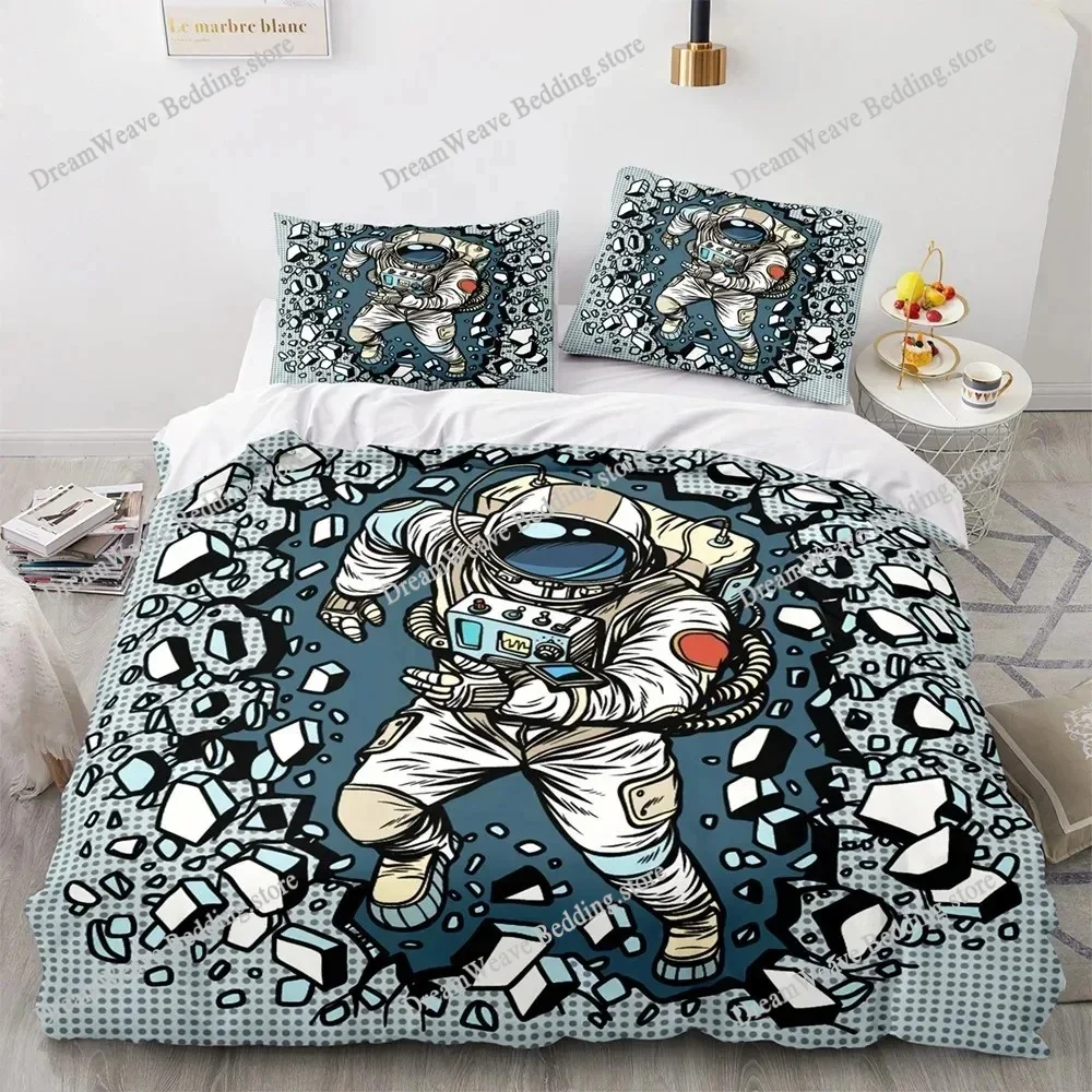 3D Astronaut King Queen Duvet Cover Cartoon Galaxy Universe Bedding Set for Boys Girls Outer Space Soft Quilt Cover Luxury Gift
