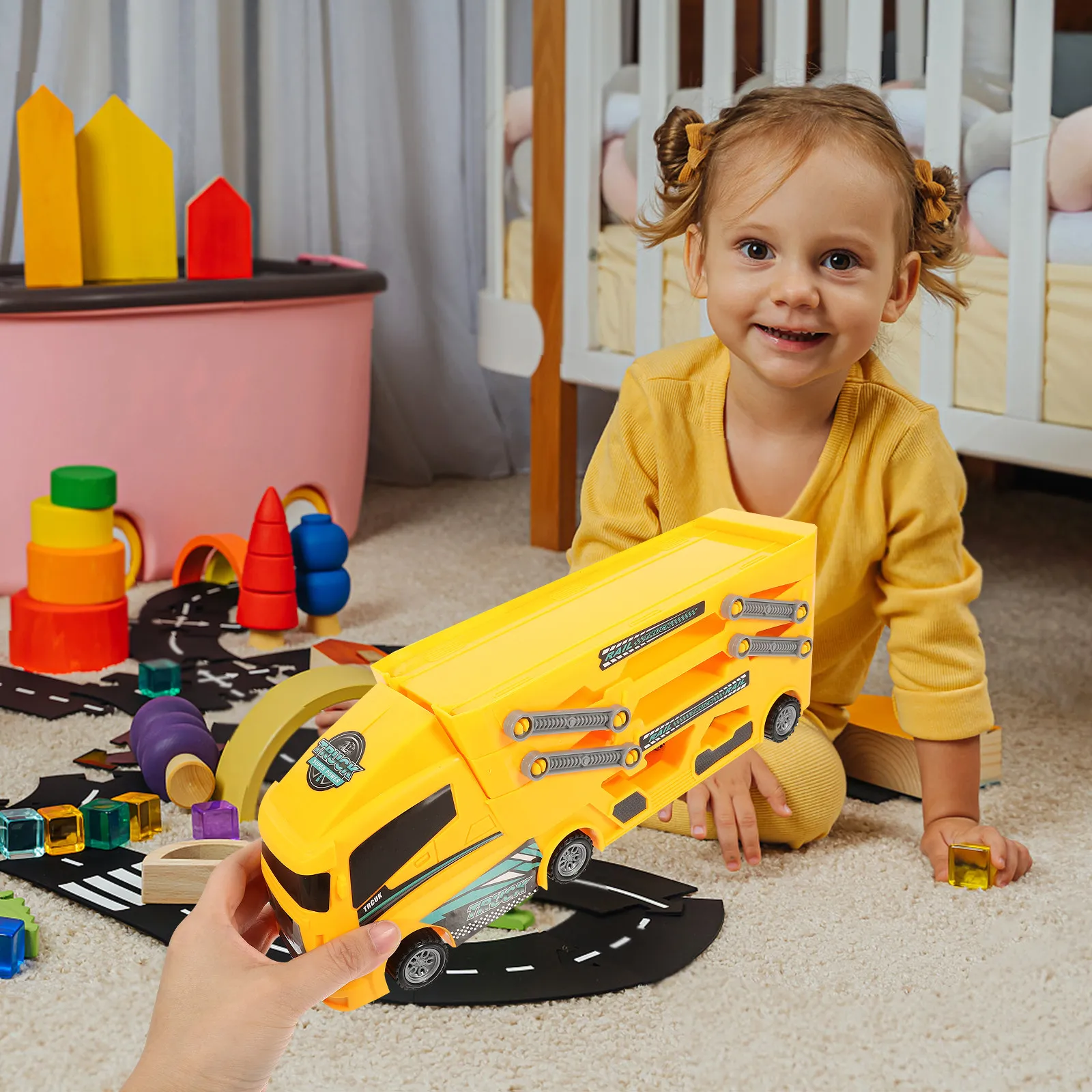 

1Set Transforming Foldable Container Truck Carrier Vehicle Play Set Small Kids Cars Educational Interactive Fun