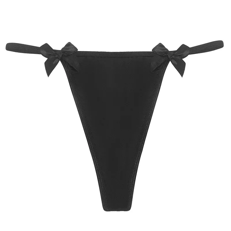 2024 Sexy Bow Underwear Panties Thong Solid Color Black Thin Strip Lingerie For Women Metal Chain Hollow Out Intimate G-string