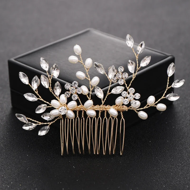 Wedding Pearl Crystal Flower Leaf Hair Comb Hairpin Headband Tiara For Women Bride Queen Wedding Bridal Hair Accessories Jewelry