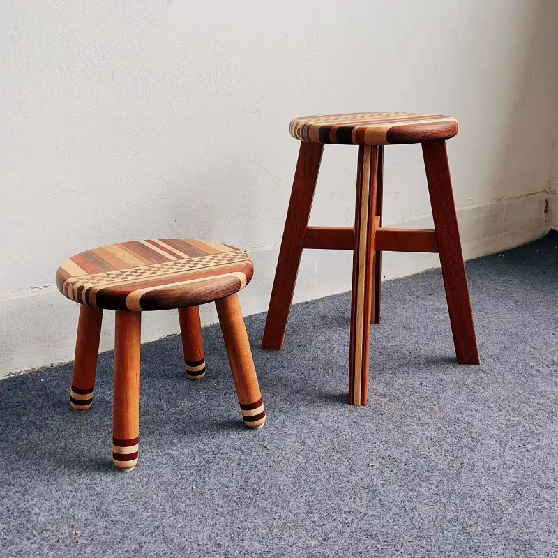 Parquet stool, bench solid wood household dining , shoe changing , cream wind , side few decorative