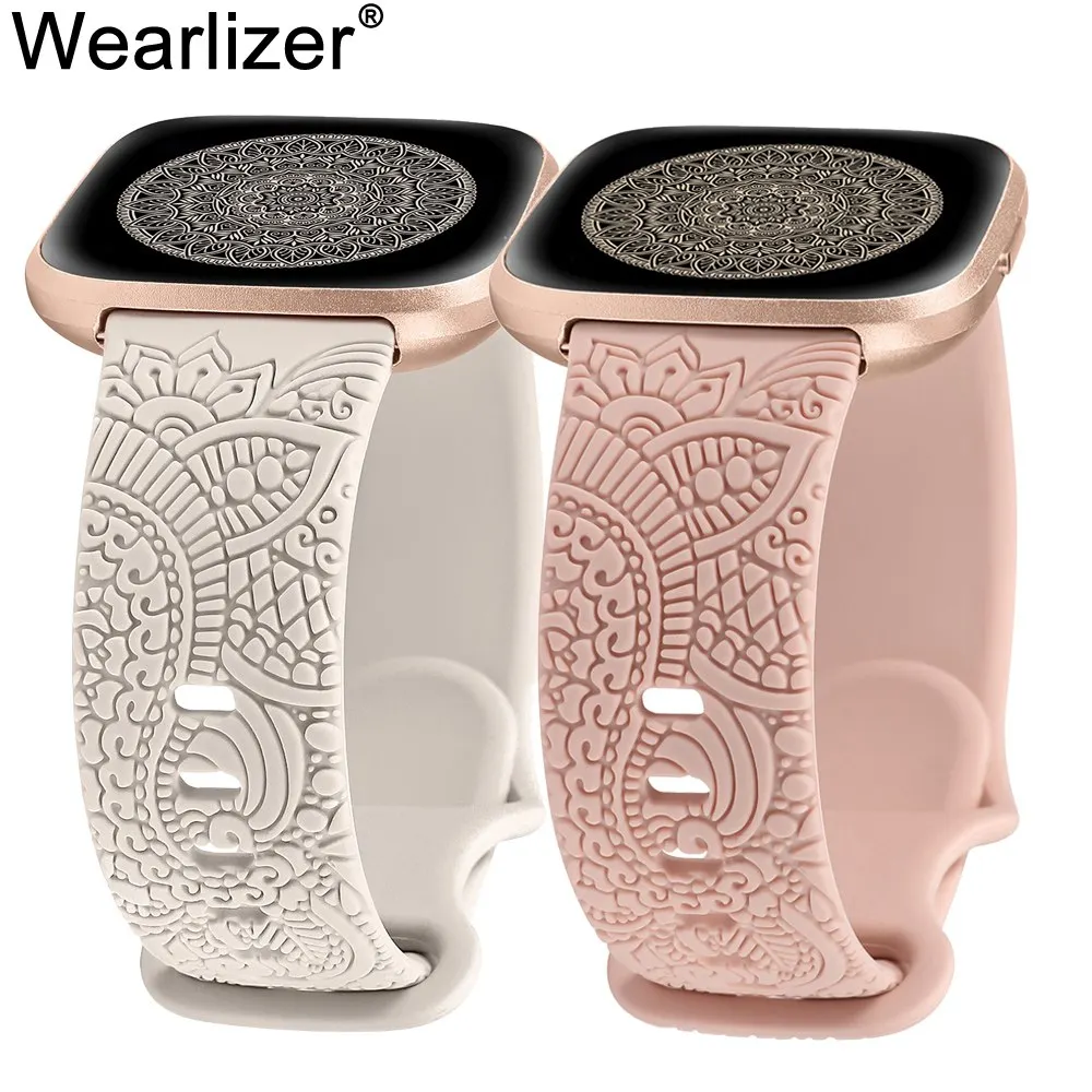 

Wearlizer Floral Engraved Silicone Band for Fitbit Versa 2/Versa/Lite Stylish Sport Strap for Women men Fancy Cute Sport Strap