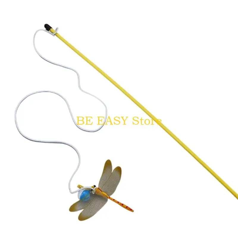 E28F Realistic Dragonflies Cats Toy With Bells Durable Teaser Wand For Funny Cats Interactive Teaser Wand Stimulate Hunting