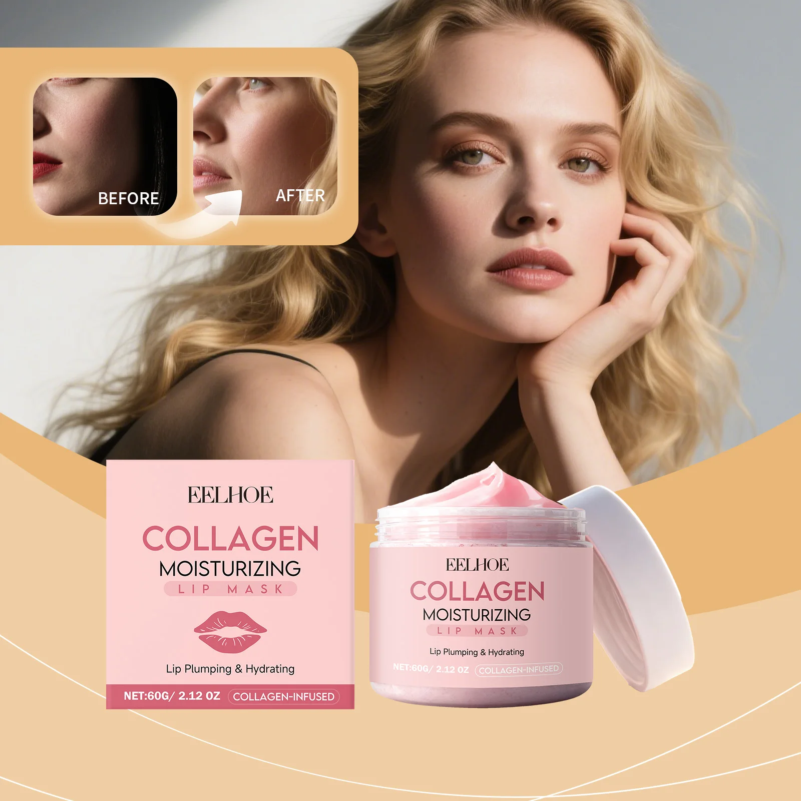 قناع الشفاه EELHOE بالكولاجين، مرطب الشفاه للترطيب، العناية المغذية للشفاه المتشققة والجافة
