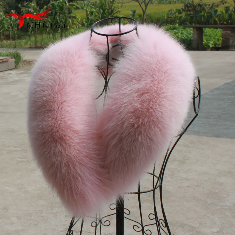 Winter Real Fox Fur Collar 100% Genuine Natural Pink Scarf Scarves Women Large Size Wraps Neck Warmer Luxury Furry Shawl Female