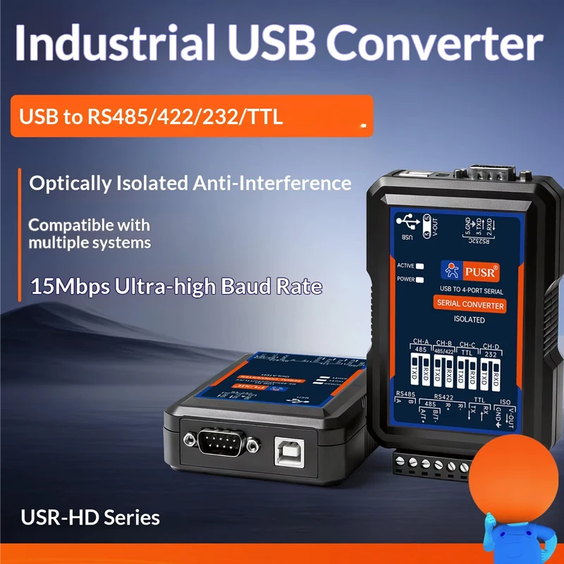 Industrial-grade Isolated USB RS485/422/232/TTL Converter with Lightning Protection Serial Port Debugging Tool USR-HD China