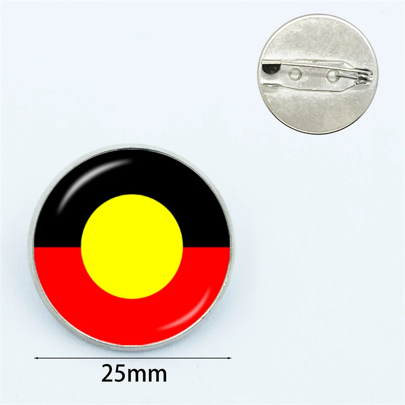 Australian Aboriginal Flag National Emblem Brooch Glass Dome Cabochon  Badges Lapel Pins Men Women Clothing Bag Decoration