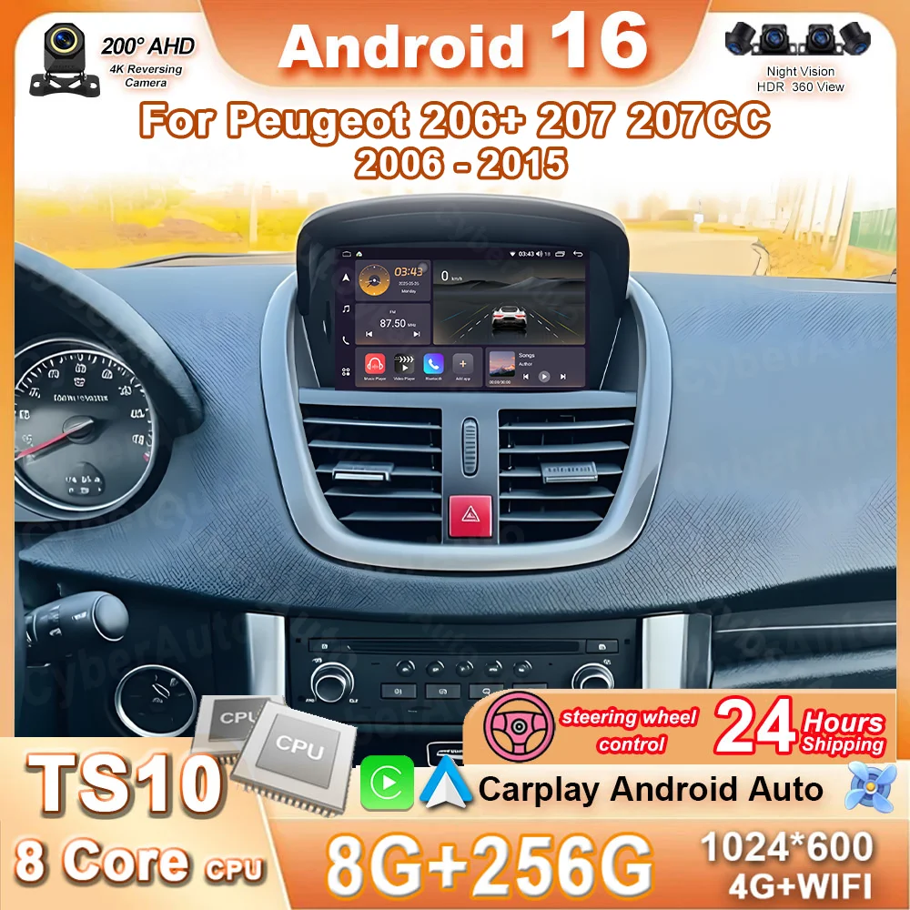 Car Radio Multimedia For Peugeot 206+ 207 207CC 2006 - 2015 Wireless Carplay Auto Google Map Head Unit Rear Camera 4G DSP BT DVD