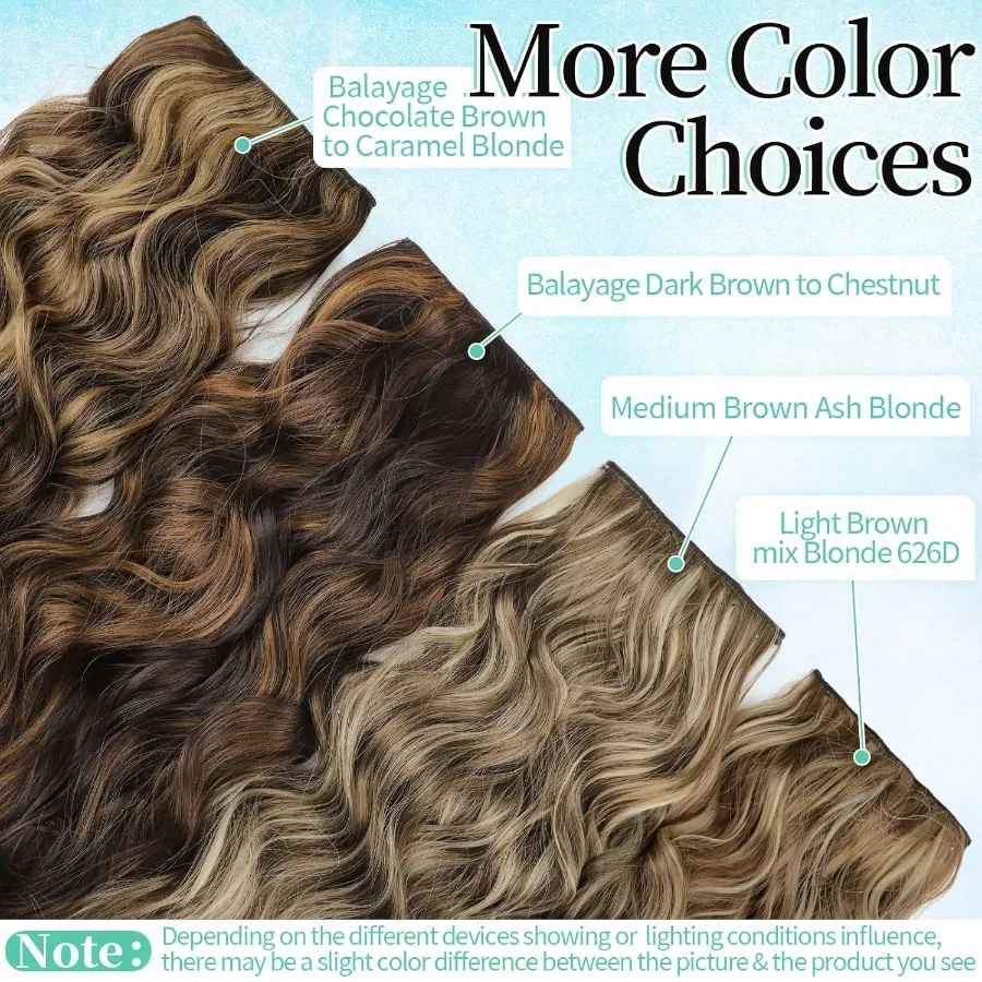 طويل متموج الاصطناعية تسليط الضوء على وصلات شعر 4 قطعة قطع الشعر السميكة Balayage الشوكولاته البني إلى الكراميل شقراء الألياف مزدوجة Wef