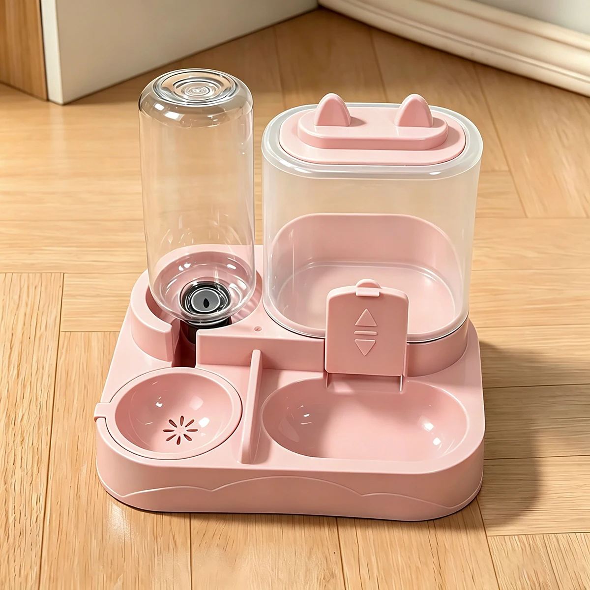 2-in-1 Gravity Pet Feeder Water Dispenser Large Dry Wet Separation Transparent Plastic Travel Bowl No Battery for Cats Dogs