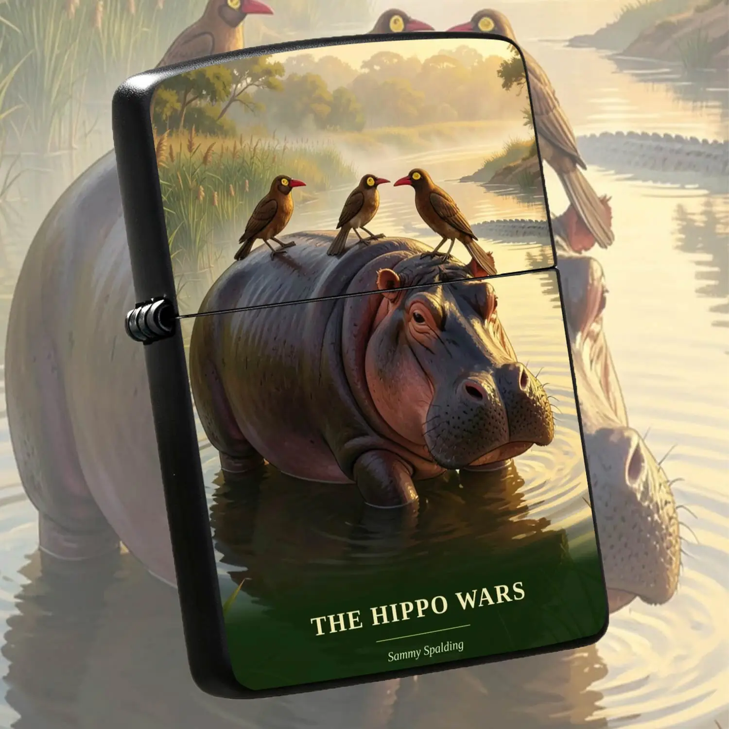 Creative Hippo Wars Pattern Lighter African Savanna Sunrise Oxpecker Decor Stylish Portable Accessory For Daily Multi-Scene Use Unique Delicate Gift For Friends Nature Themed Artistic Practical Souvenir D A Humorous And Interesting Lighter