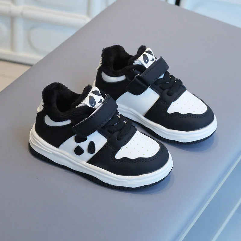 New Children's Shoes Boys' Fashion Panda Casual Shoes Thickened Warm Girls' Two-Cotton Board Shoes