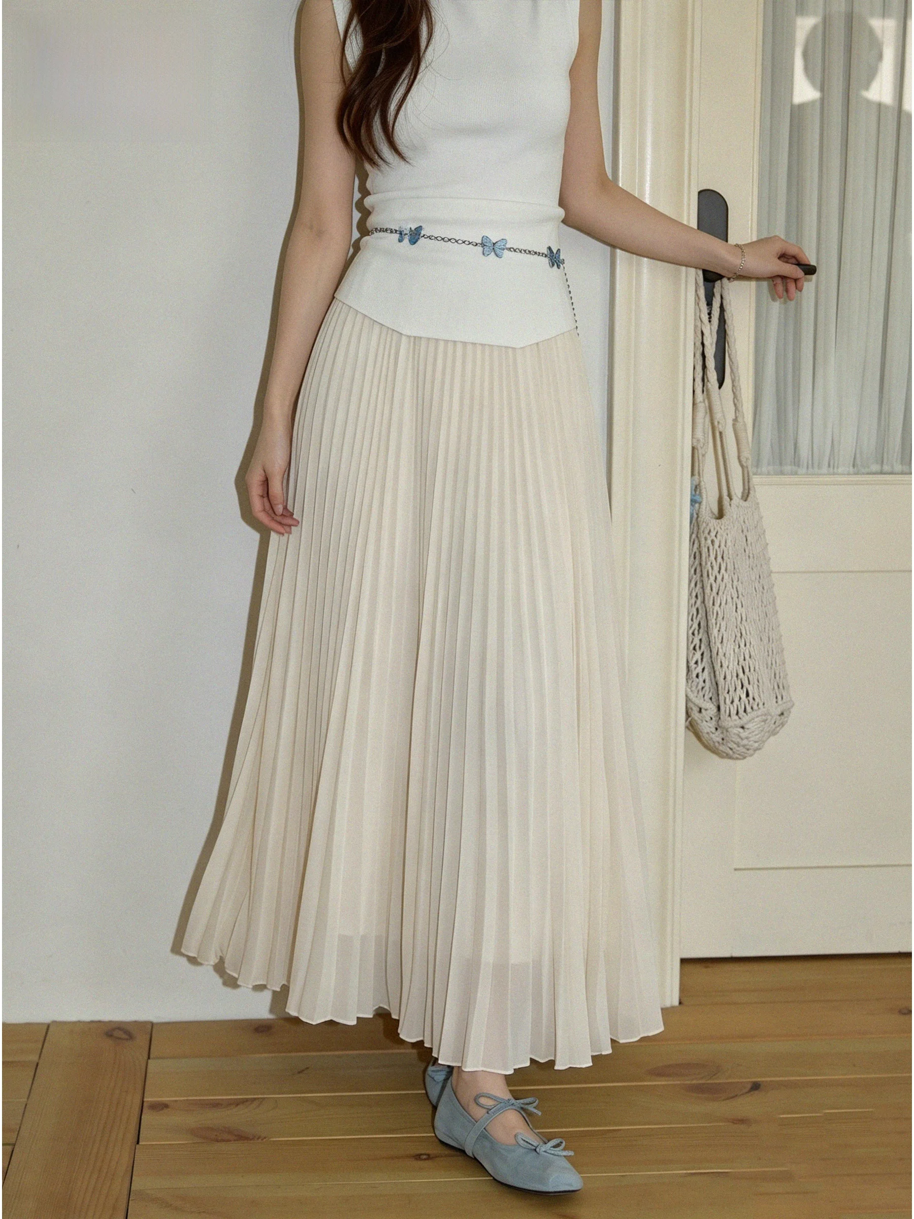 

Chic Elegant High Waist Pleated Half Skirt Women's A-Line Long Dress Casual Style Casual Scene Daily Wear No Slit