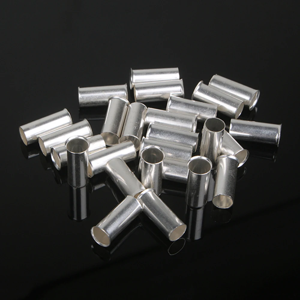 100PCS Copper Silver Plated Non-Insulated Wire Connector Ferrules Bare Electrical Cable Crimp Terminal 0.5mm2-16mm2 22-10 AWG