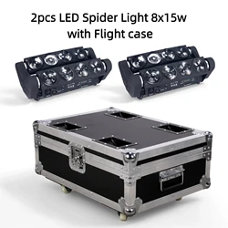8x15W Spider Moving Light 4in1 RGBW Led Party Light DJ Lighting Beam Moving DMX DJ Light 2pcs with Flight case