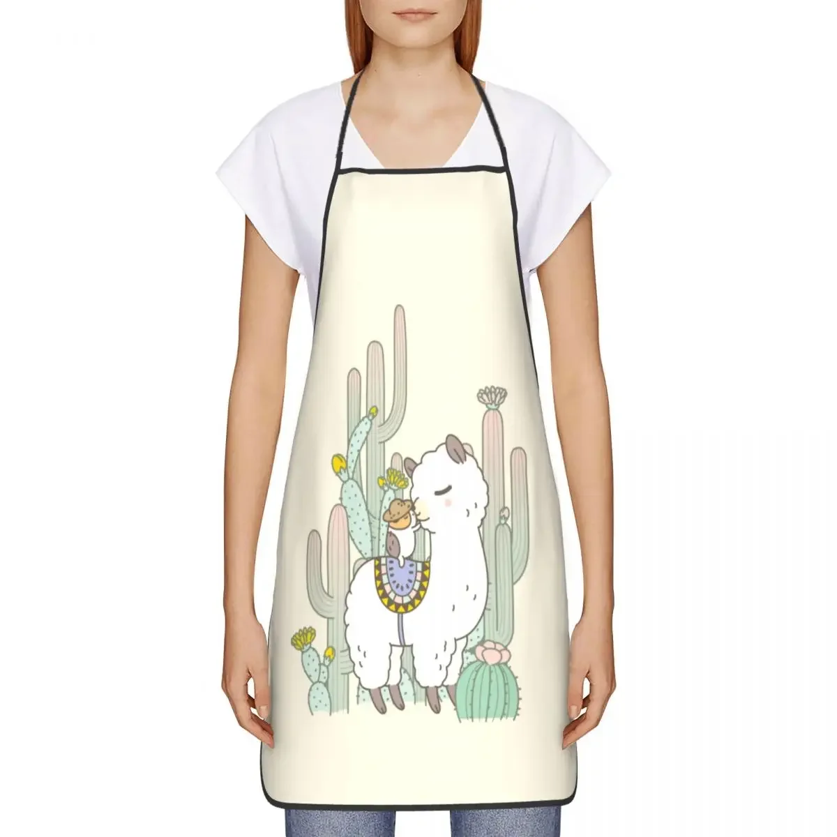 Cute Alpaca Kiss Funny Aprons for Women Men Llama Cartoon Pattern Adult Unisex Kitchen Chef Bib Tablier Cuisine Cooking Baking