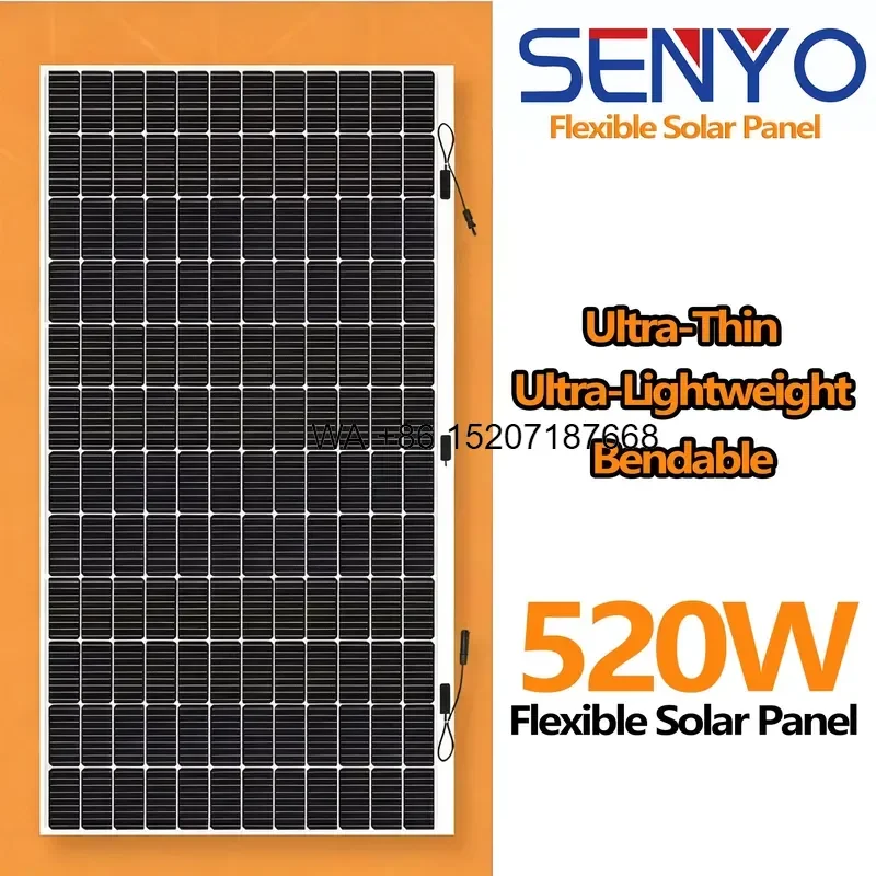 Wmwmnu 520W Semi Flexible Solar Panel High Quality Lightweight Durable Photovoltaic Module Easy Installation Bendable for RV