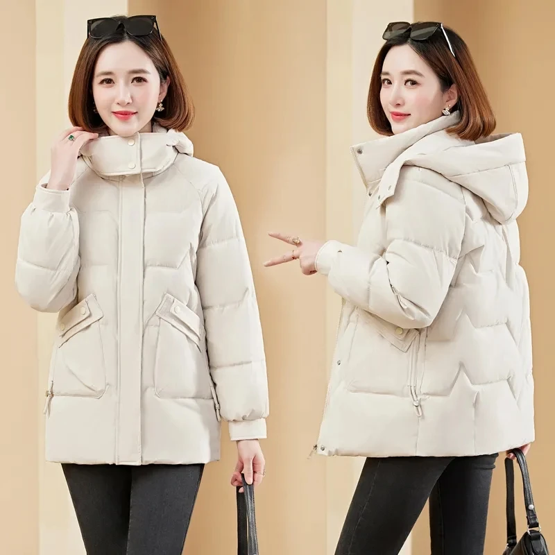 

Women Winter Down Cotton Jacket 2025 New Middle-Aged Thicken Cotton Padded Jacket Korean Loose Hooded Cotton Coat Women Parkas