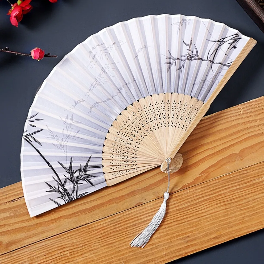 Chinese Style Tassel Folding Fan Swallow Butterfly Bamboo Fan Cherry Blossoms Weeping Willow Handheld Fan Home Decoration