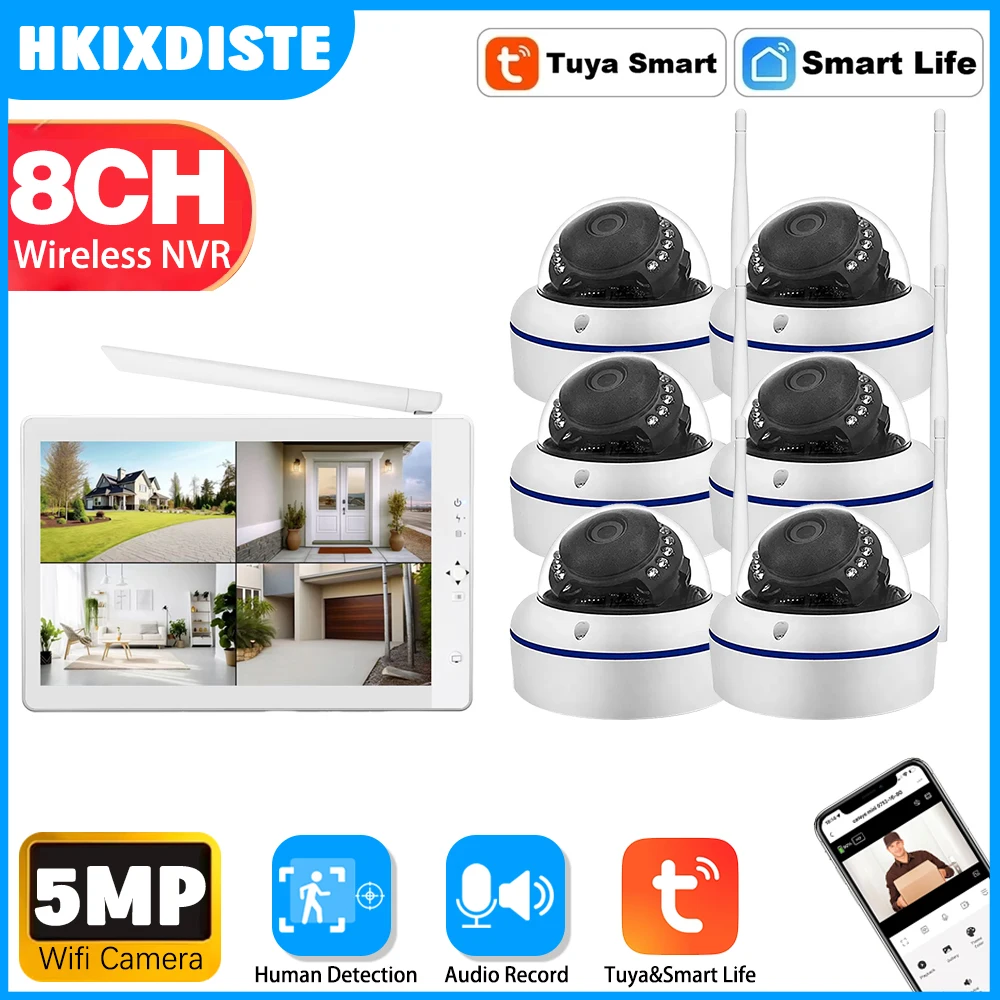 5MP WIFI Security Camera Kit Human Detection IR Night Vision IP Camera System 8CH 10.1Inch NVR Wireless CCTV Surveillance System