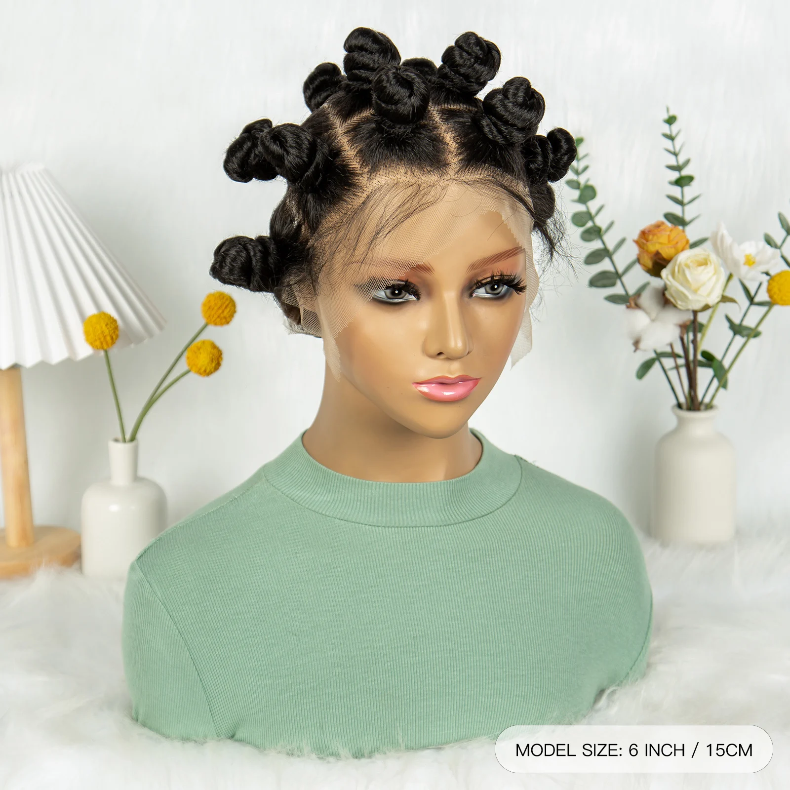Pelucas trenzadas Bantu hechas a mano de encaje completo, peluca de encaje trenzado Bantu corto Frontal de encaje sintético con pelo de bebé para mujeres negras