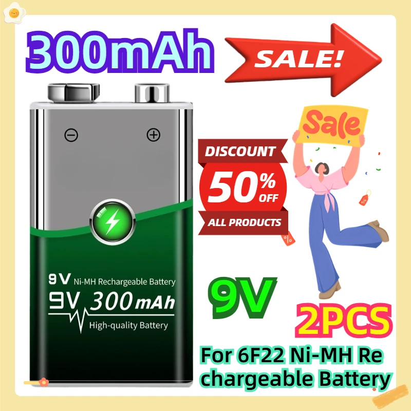 

For 6F22 Ni-MH Rechargeable Battery 9V 300mAh 2pcs