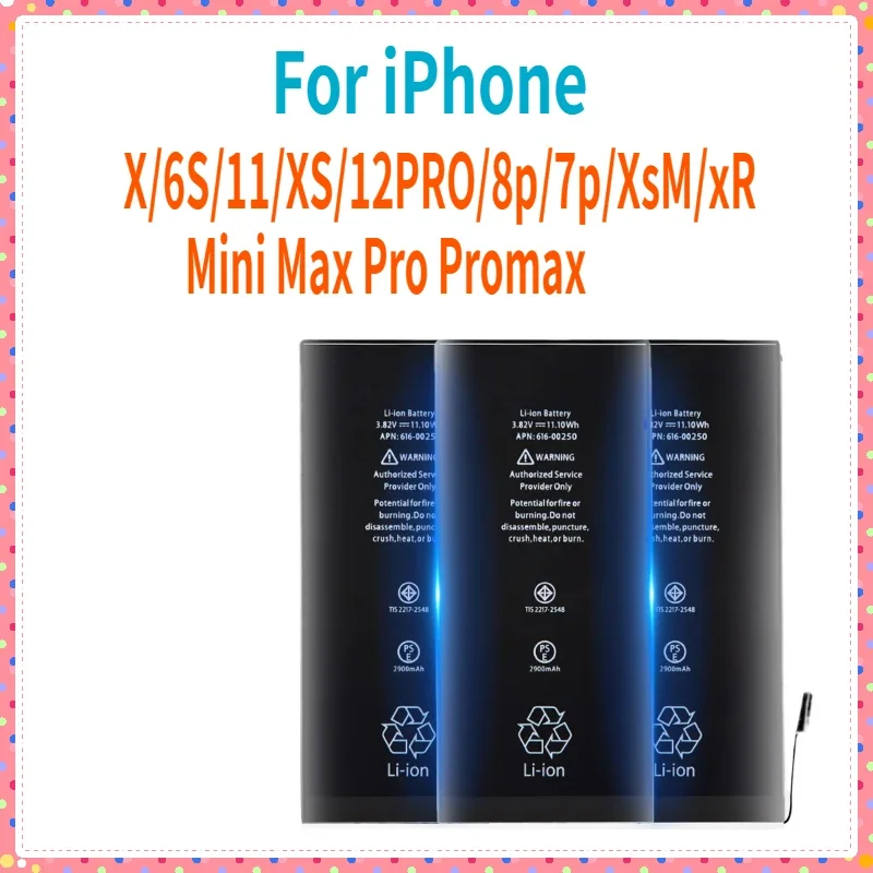 

Battery For iPhone X/6S/11/XS/12PRO/8p/7p/XsM/xR Mini Max Pro Promax Real High Capacity Replacement Mobile Phone Batteries