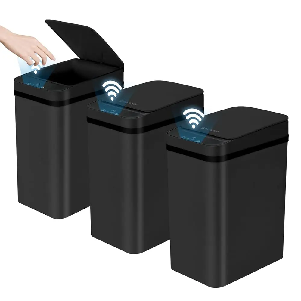 

3 Pack Bathroom Trash Can with Lid, 2.5 Gallon Small Slim Trashcan, Automatic Trash Can Touchless, Motion Sensor Waterproof P