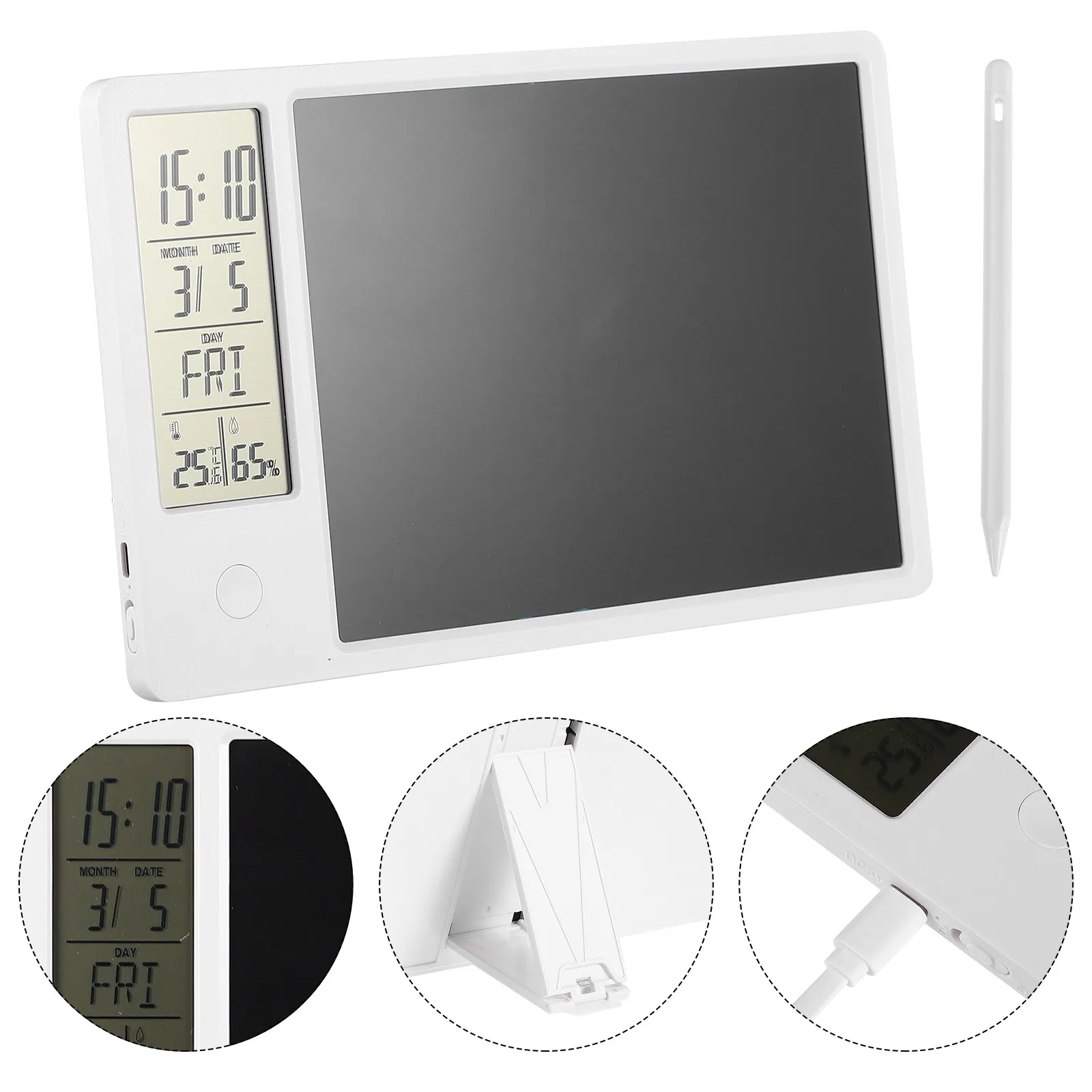 1Set Electronic Calendar LCD Writing Pad Eye Protection Screen Portable Weather Writing Tablet Temperature Humidity Monitor