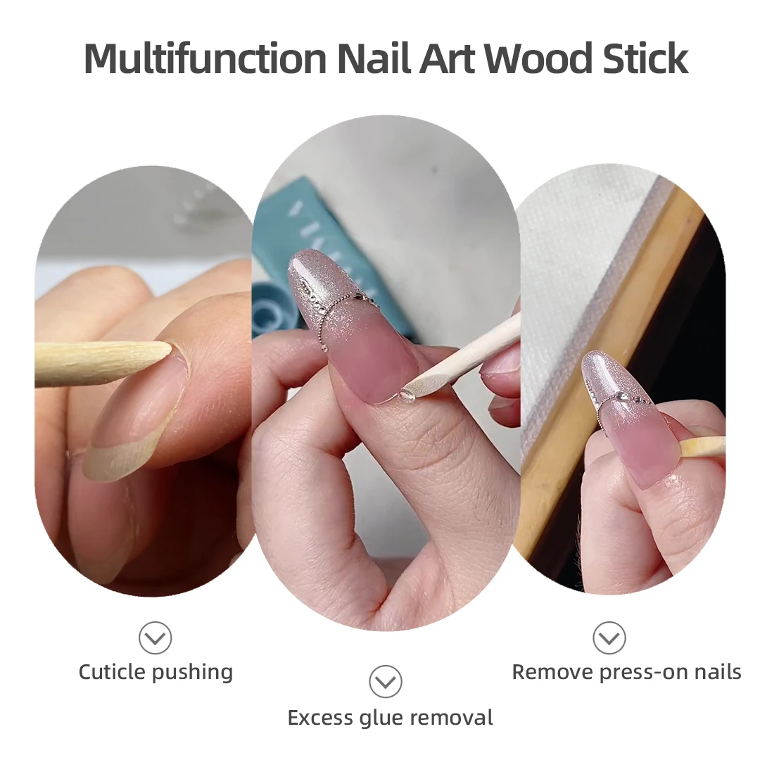 Poussoir à double tête pour Nail Art, bâtons en bois Orange, poussoir à cuticules, manucure, nettoie l'excès de colle, outils à pression, fournitures, 100/50 pièces