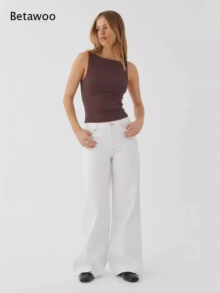 Mid Rise Loose Wide Leg Denim Pants Relaxed Soft Denim Fabric Perfect for Daily Walks and Matching Various Casual Tops