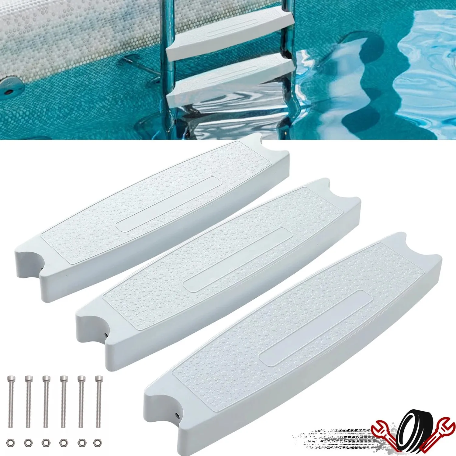 White 3 Swimming Pool Molded Plastic Replacement Ladder Rung Steps