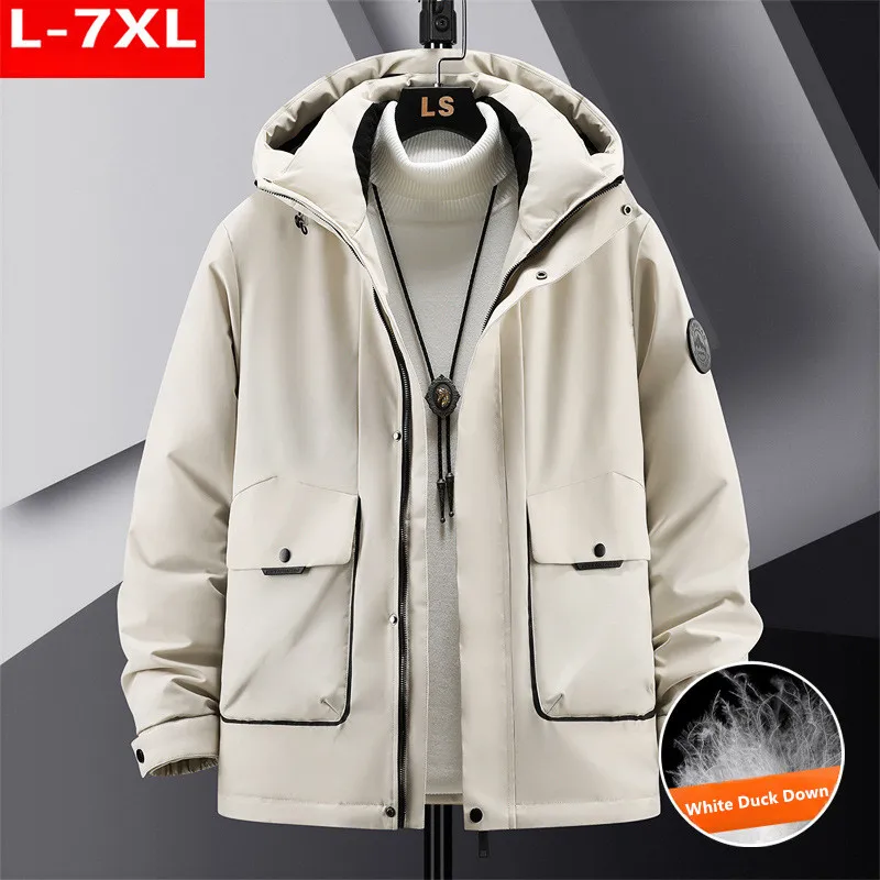 Popular White Duck Down Coat Men Warm Winter Waterproof Hooded Loose Thicken Jacket Plus Size 5XL 7XL 6XL Outdoor Clothes Parkas