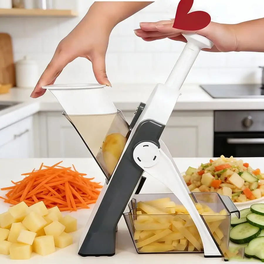1pc Slicer 5 In 1 Vegetable Chopper Food Potato Cutter, Strips Julienne Dicer Adjustable Thickness 0.1-8 Mm Kitchen Chopping Art