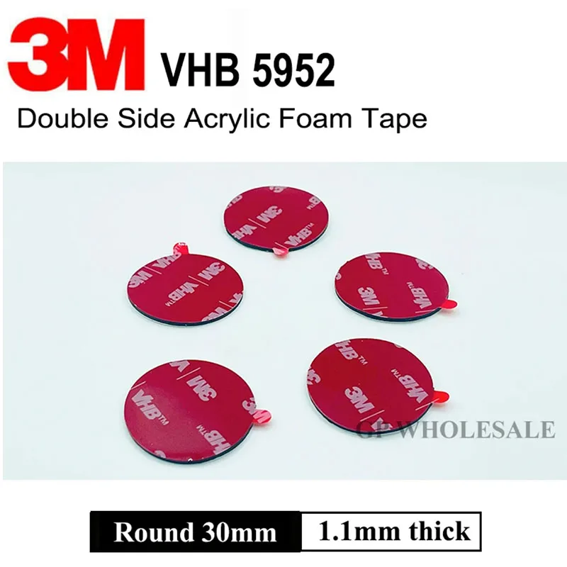 

20pcs with Remove Tab Ear 3M VHB Double Adhesive Mounting Tape Round Sticker, Diameter=30mm, 1.1mm Thick, Black Foam